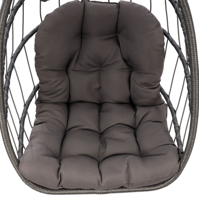 Outdoor Wicker Rattan Swing Chair Hammock chair Hanging Chair with Aluminum Frame and Dark Grey Cushion Without Stand 265 LBS Capacity