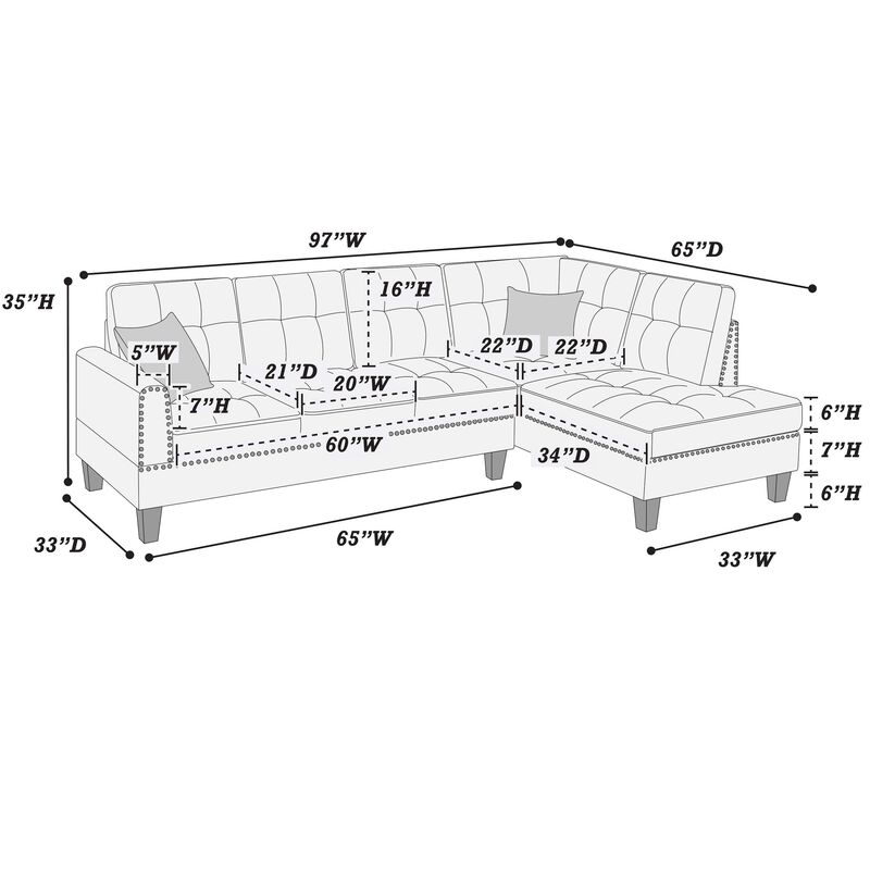 Wudrof Nailhead Trim L‑Shape Sectional Sofa image number 5