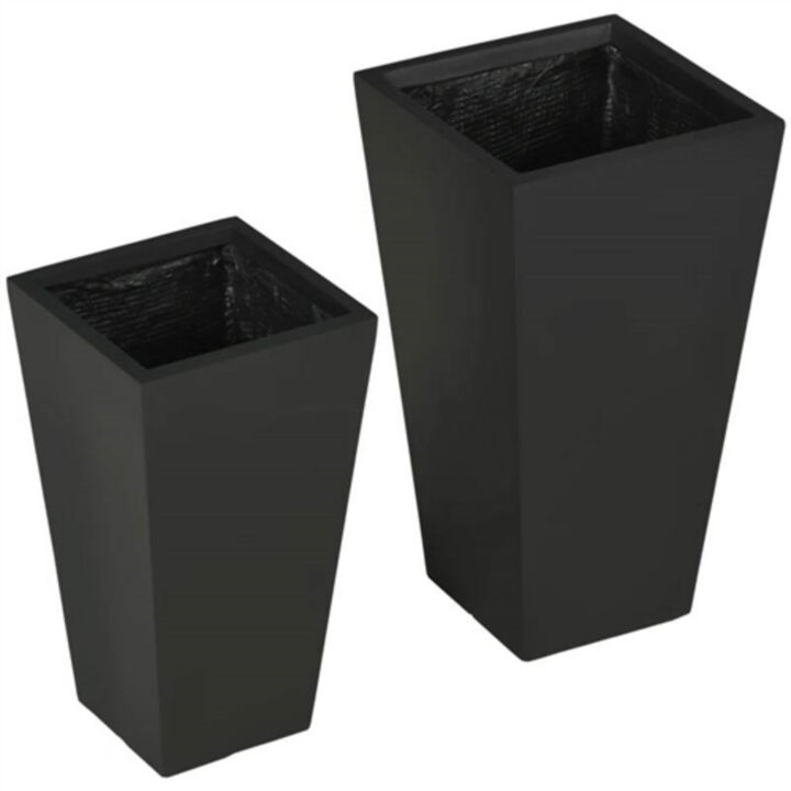 Set of 2 Modern Lightweight Outdoor Patio Flower Pot Tall Planter Box
