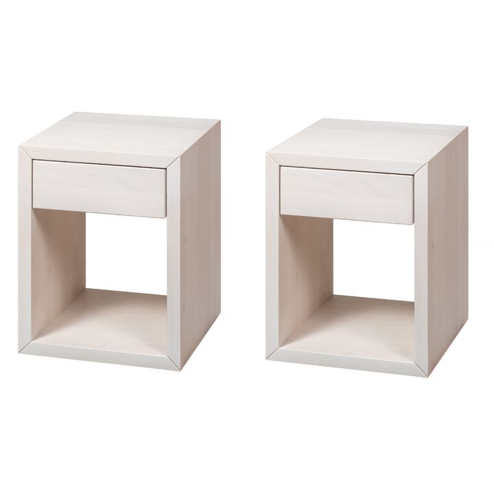 Set of 2 Mid-Century Modern Solid Hardwood Whitewash Floating Nightstands with Drawer - Bedside Tables for Bedroom