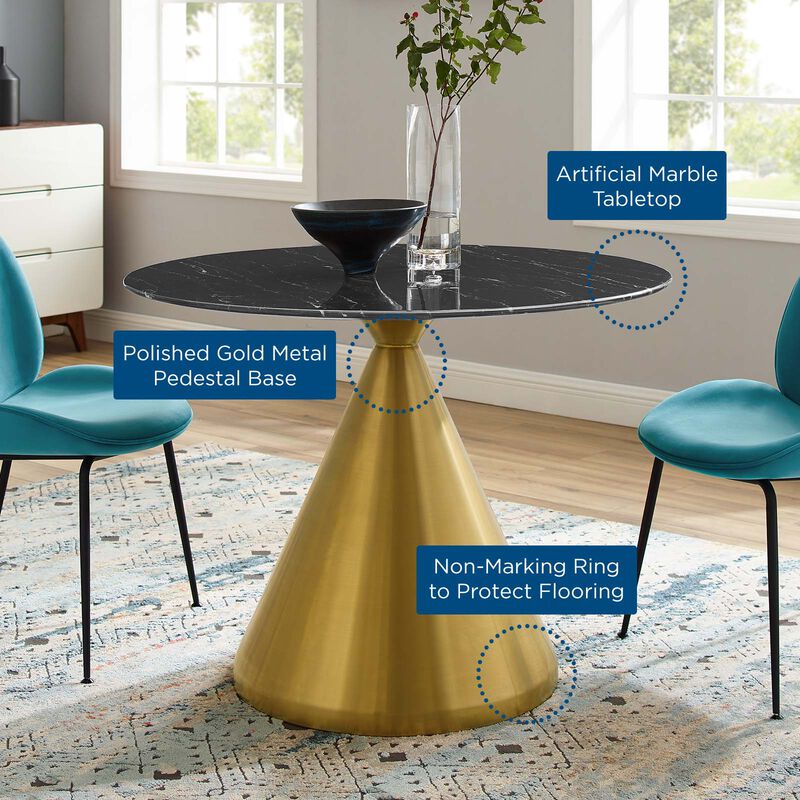 Modway - Tupelo 40" Artificial Marble Dining Table Gold Black