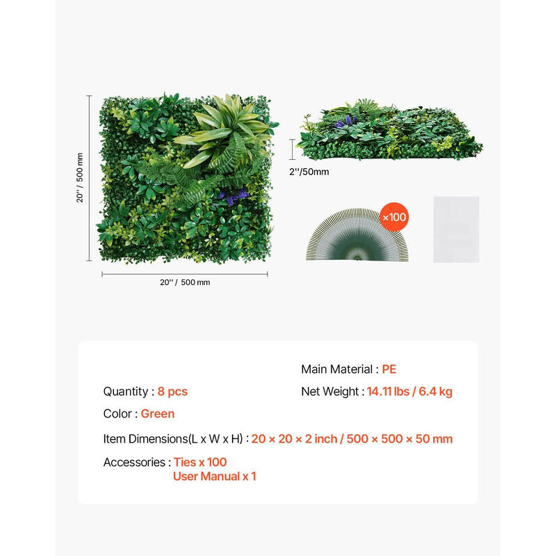 Boxwood Artificial Hedge Panels 8 Pack, Decorative Green Wall Backdrop for Garden & Patio image number 2