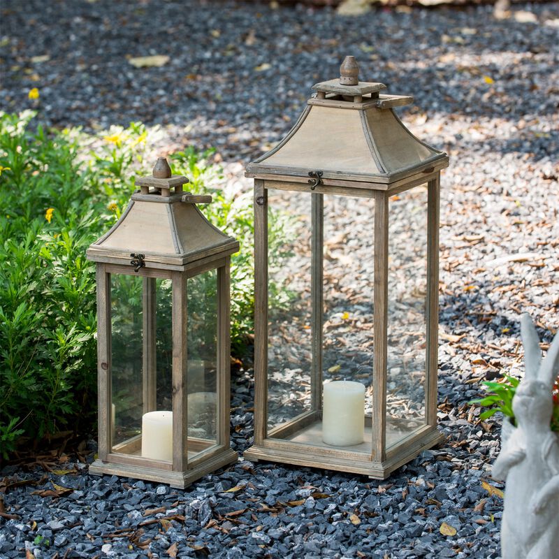 Clihome Wooden Candle Lantern Decorative Lantern Holder Decor for Outdoor, Home Garden Wedding