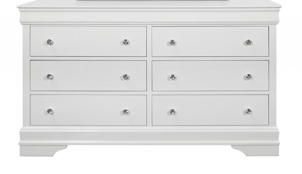 Six Drawer Solid Wood Double Dresser with Metallic Finish for Bedroom Storage