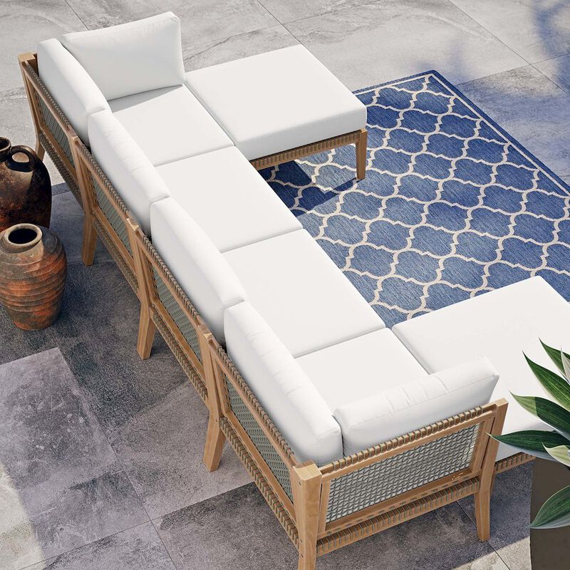 Modway Clearwater 6-Piece Outdoor Patio Teak Wood Sectional Sofa