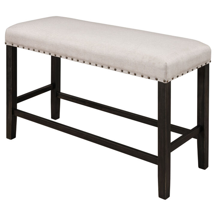 Rustic Wooden Upholstered Dining Bench for Small Places, Espresso+ Beige