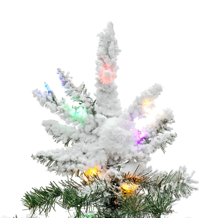 Vickerman Pre-Lit Flocked Utica Fir Tree with 250 Multicolored Italian LED Lights, 4.5-Feet, Flocked White on Green (A895147LED)