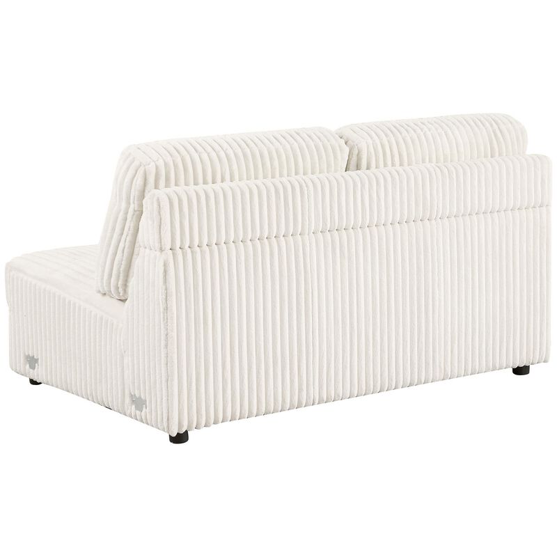 Sono Modular Armless Loveseat, 60 Inch, Ivory Fabric Channel Tufting - Benzara