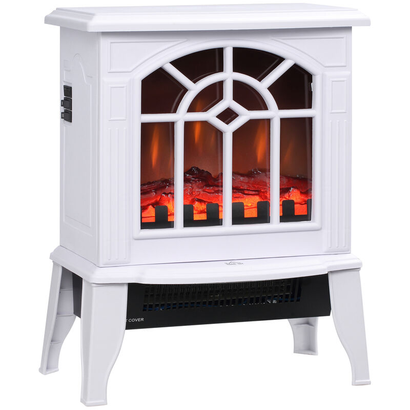 HOMCOM 18" Electric Fireplace Heater, Freestanding Fire Place Stove with Realistic LED Flames and Logs, Overheating Protection, 750W/1500W, White