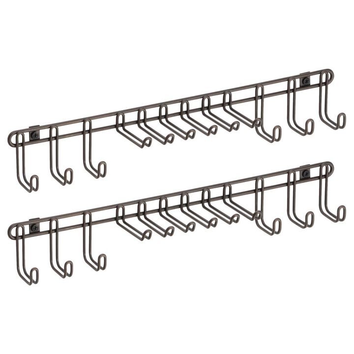 mDesign Metal Wall Mount Storage Rack for Ties, Belts, 12 Hooks, 2 Pack - Bronze