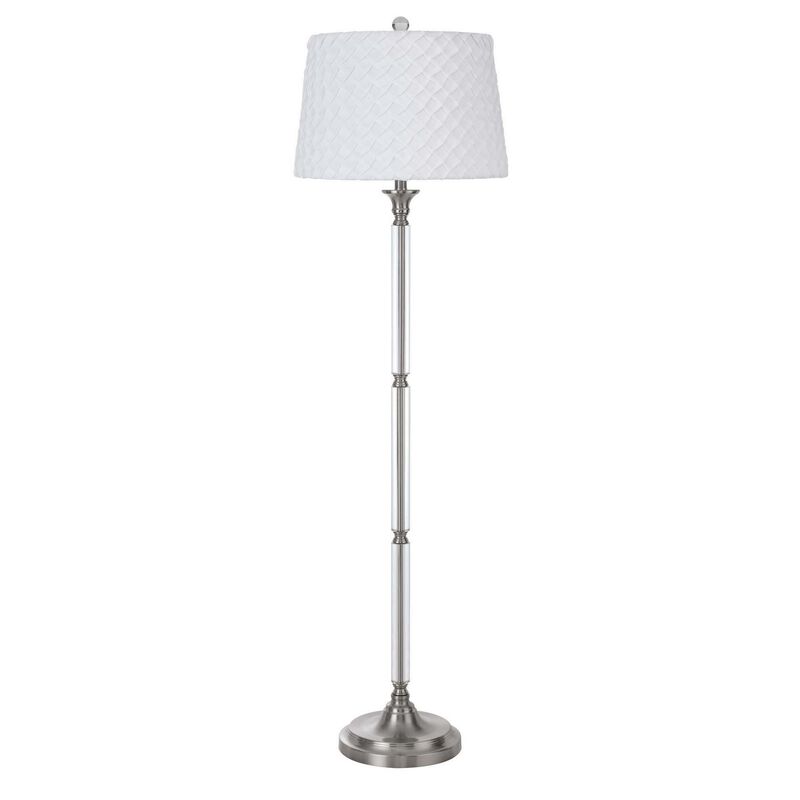 Floor Lamp with Tubular Metal and Crystal Base, White and Silver-Benzara