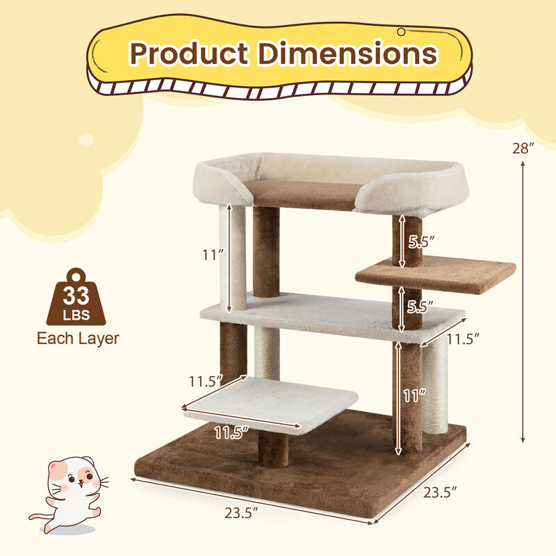 2-in-1 Cat Tower with Pet Steps, Sisal Scratching Posts, and 4 Platforms-Brown image number 2
