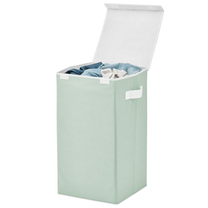 mDesign Large Upright Laundry Hamper, Hinge Lid and Handles - Mint Green/White image number 7