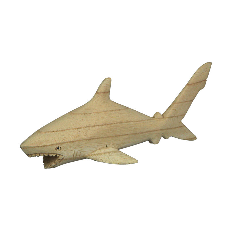 8" Hand Carved Great White Shark Wooden Sculpture &ndash; Nautical Ocean Decor image number 0