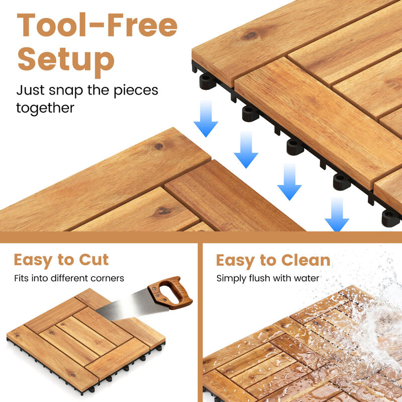 27 Piece Interlocking Wood Deck Tiles for Backyard Patio Porch and Poolside-Natural image number 5