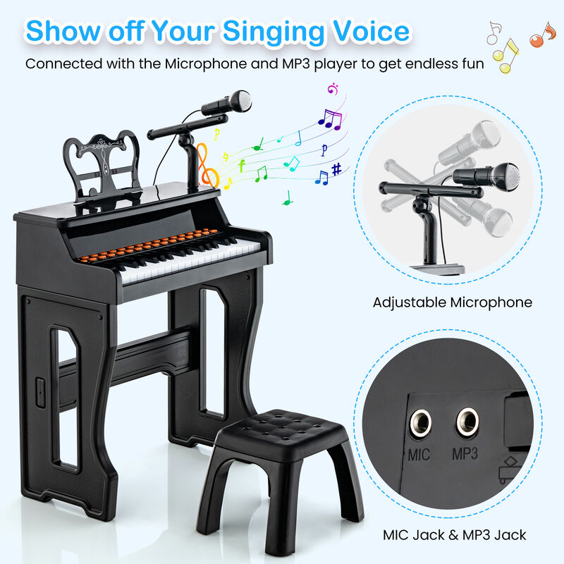 Kids 37-Key Piano with Microphone and Detachable Music Stand for Learning image number 4