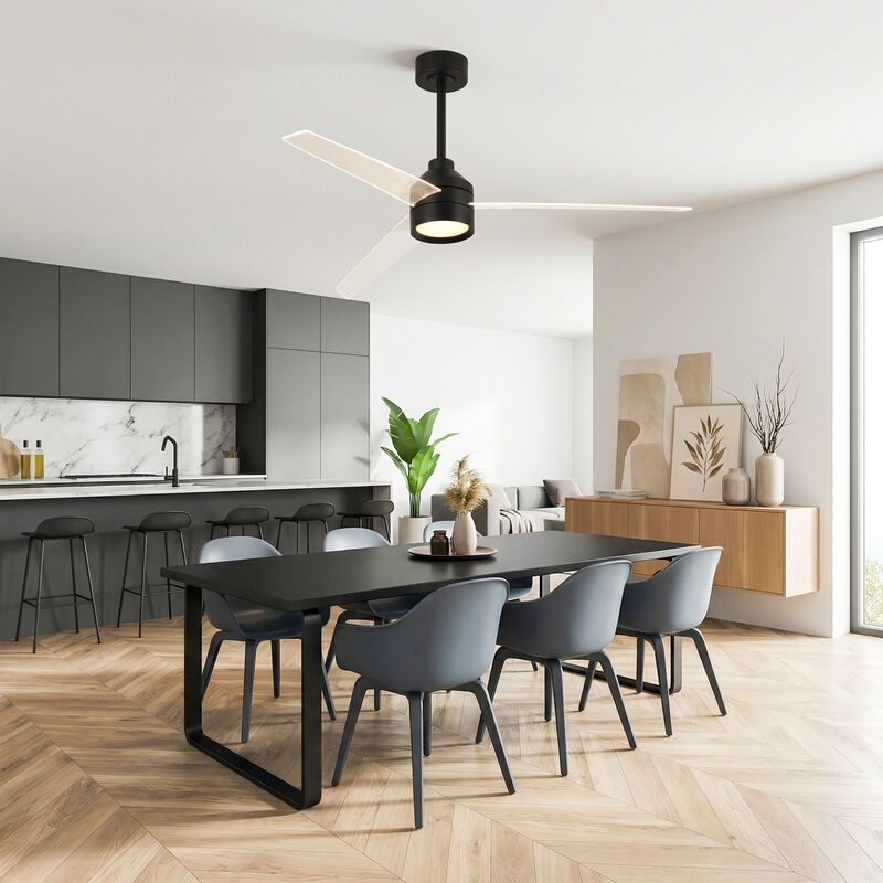 55" Modern Black Reversible Dimmable 8-Speed Ceiling Fan with Light and Remote image number 3