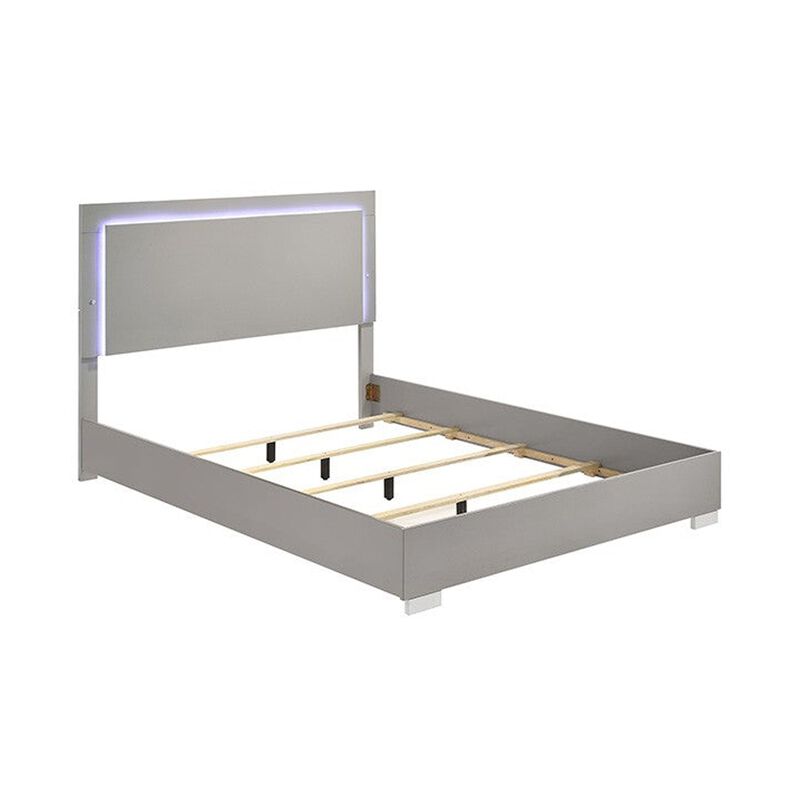 Suni 5pc Queen Bedroom Set w LED Headboard, Light Taupe Gray, 2 Nightstand image number 4