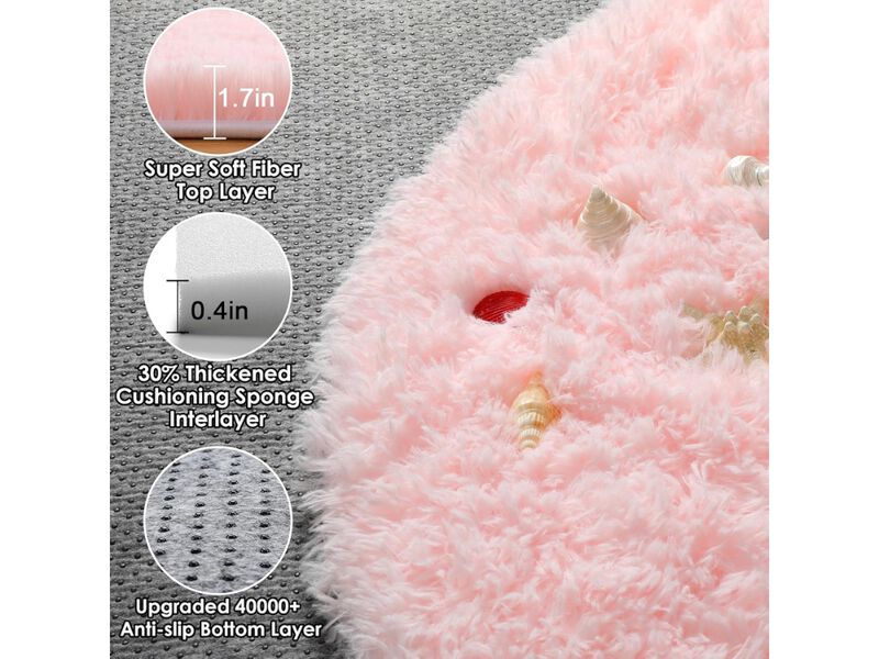 Light Pink Round Shag Rug 4 Ft Soft Fluffy Carpet for Girls Bedroom Decor image number 2