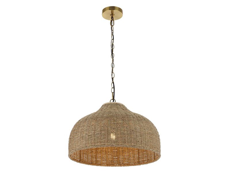 Eliza 1-Light Coastal Bohemian Rattan/Iron Dome LED Pendant