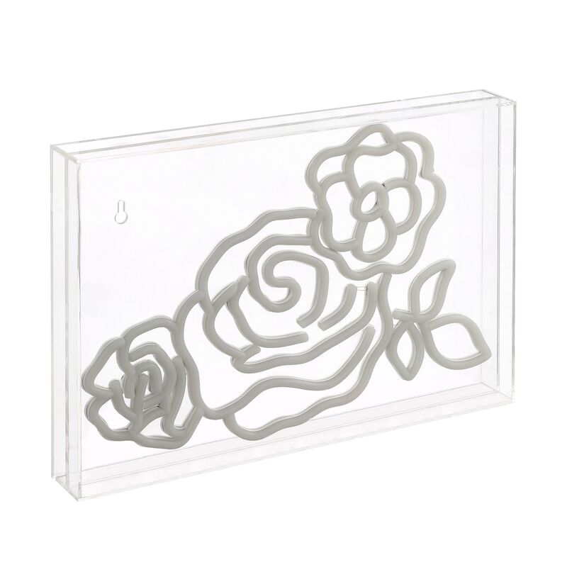Crowd Of Roses 15" X 10.3" Contemporary Glam Acrylic Box USB Operated LED Neon Light