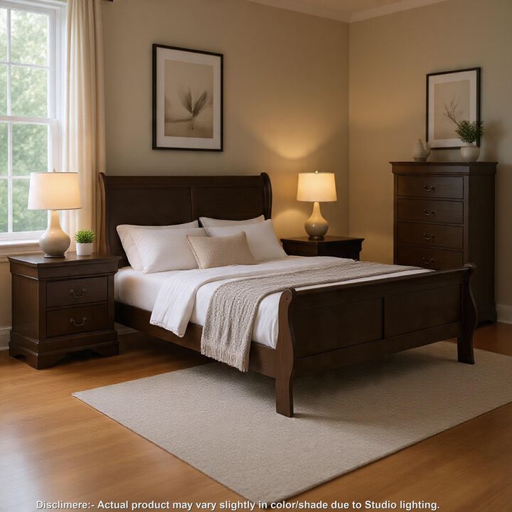Fy Three Piece Full Size Bedroom Set, Modern Brass Metal Handles, Stained Gray