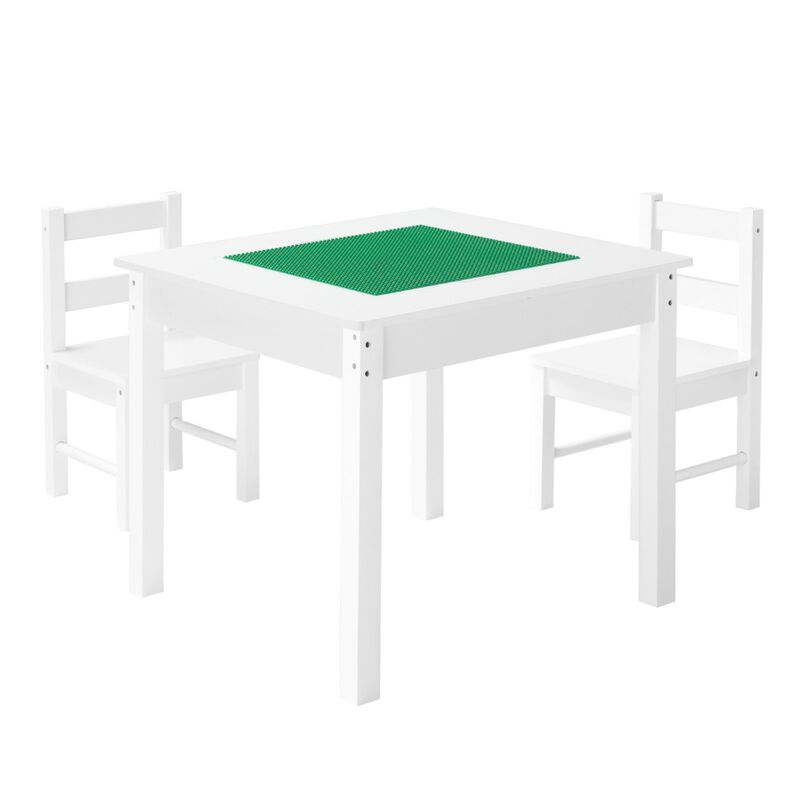 Kids Activity Table and 2 Chairs Set with Building Block Top and Storage image number 9