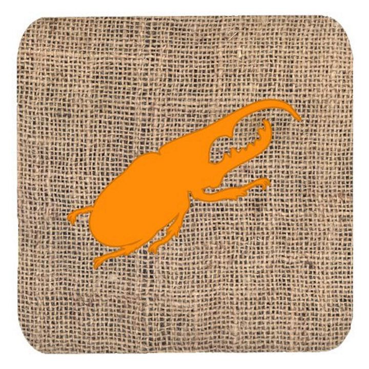 Caroline's Treasures BB1056-BL-OR-FC Beetle Burlap and Orange Foam Coasters (Set of 4), 3.5 H x 3.5 W, Multicolor