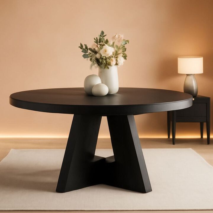 ShipItFurniture 47-inch Round Wood Dining Table, Farmhouse Patchwork Top, Black Cross Base