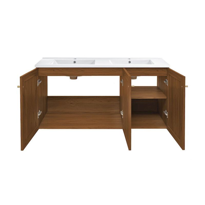 Classe 48" Wall-Mounted Bathroom Vanity with Double Basin Sink Top image number 3