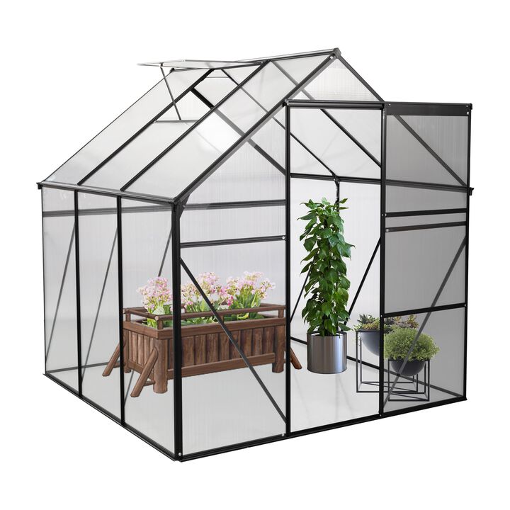 MONDAWE 6X6 FT Polycarbonate Greenhouse Raised Base and Anchor Aluminum Heavy Duty Walk-in Greenhouses for Outdoor Backyard in Black