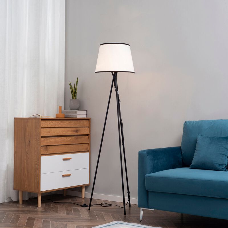 Black Modern Lighting: Tripod Floor Lamp with Fabric Shade