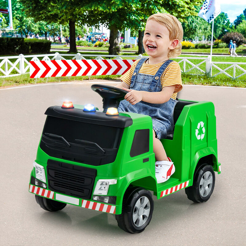 Kids Ride On Garbage Truck Toy with 6 Accessories and Realistic Warning Lights-Green image number 1