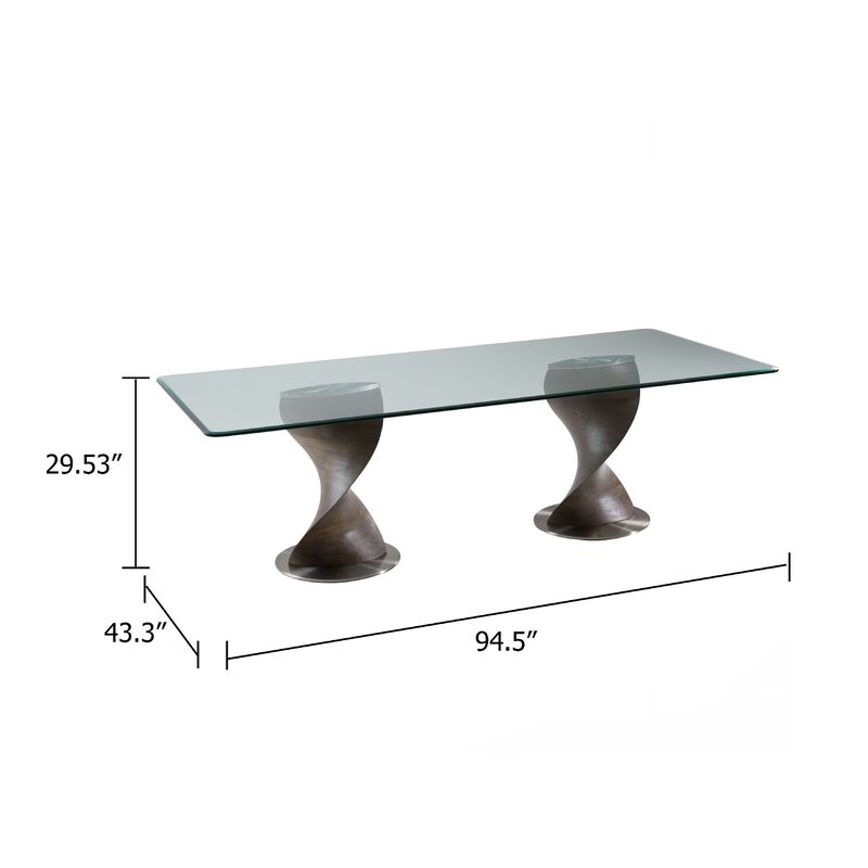 Cid Cleve Dining Table, Gray Wood, 95 Inch Clear Tempered Glass Top image number 5