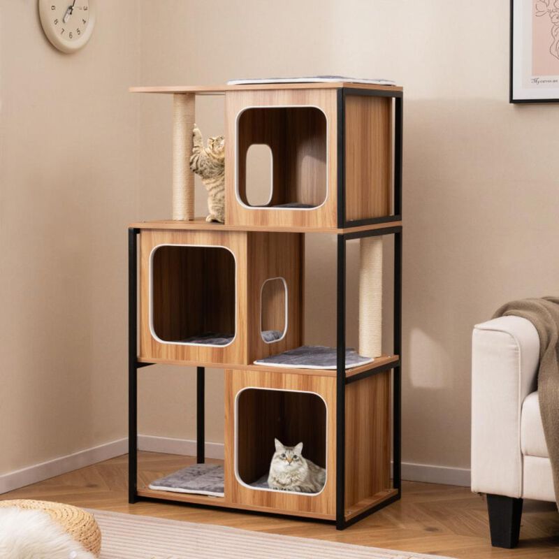 Hivvago Modern Cat Tree Cat House with Metal Frame and Scratching Posts