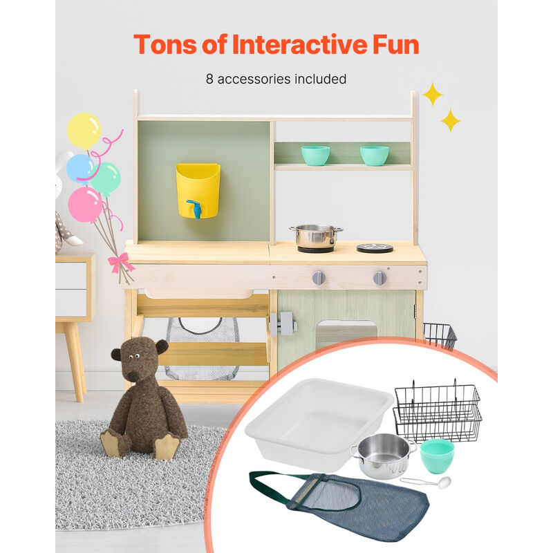 Wooden Mud Kitchen Toy for Kids &ndash; Outdoor Pretend Play Kitchen Set with Realistic Features, Storage & Play Sink for Toddlers