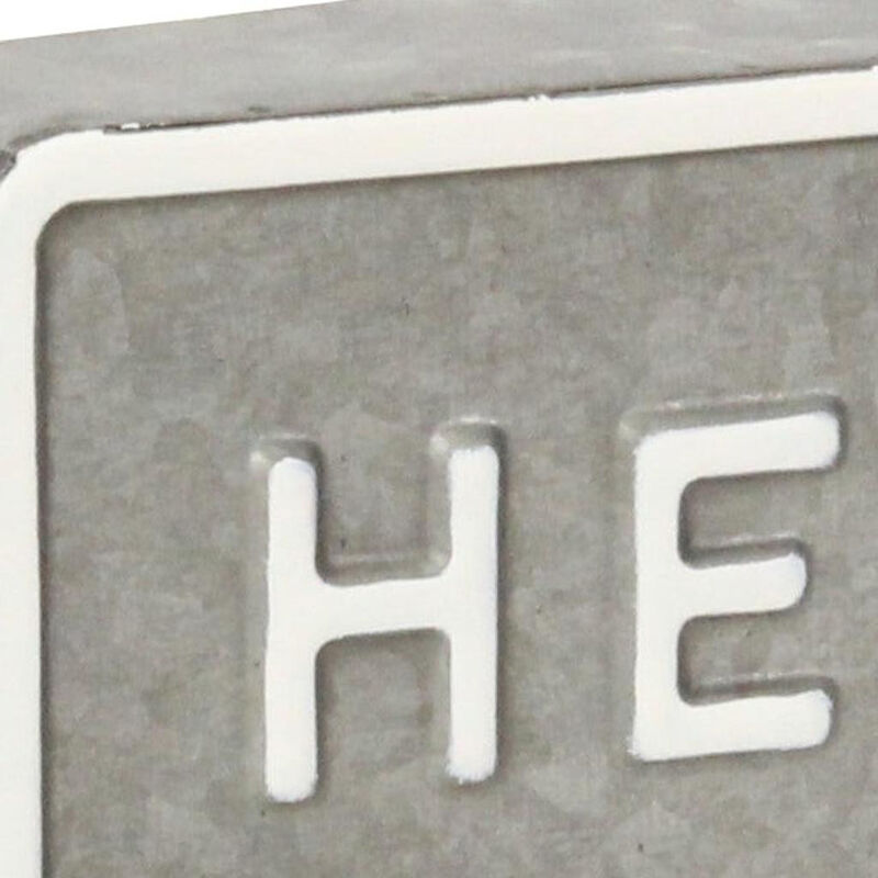 HomeRoots 4" Gray And White Galvanized Metal Hello Hand Painted Tabletop Sign image number 4
