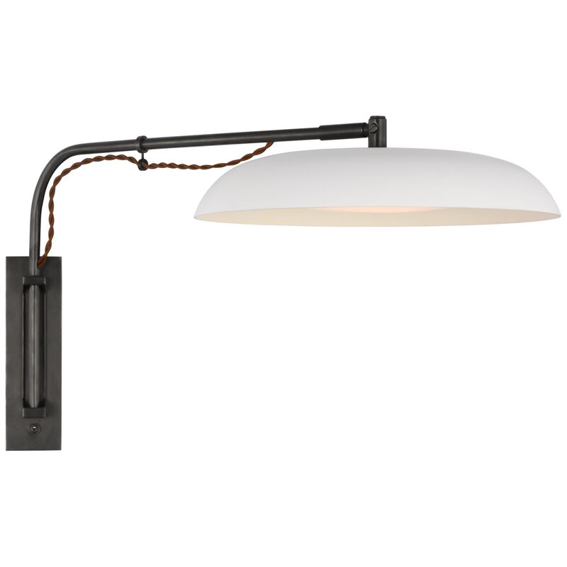 Cyrus Medium Articulating Wall Light in Bronze and White with White Glass