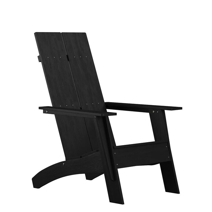 Flash Furniture Sawyer Modern Commercial 2-Slat Back Adirondack Chair - Black Commercial All-Weather Poly Resin Lounge Chair