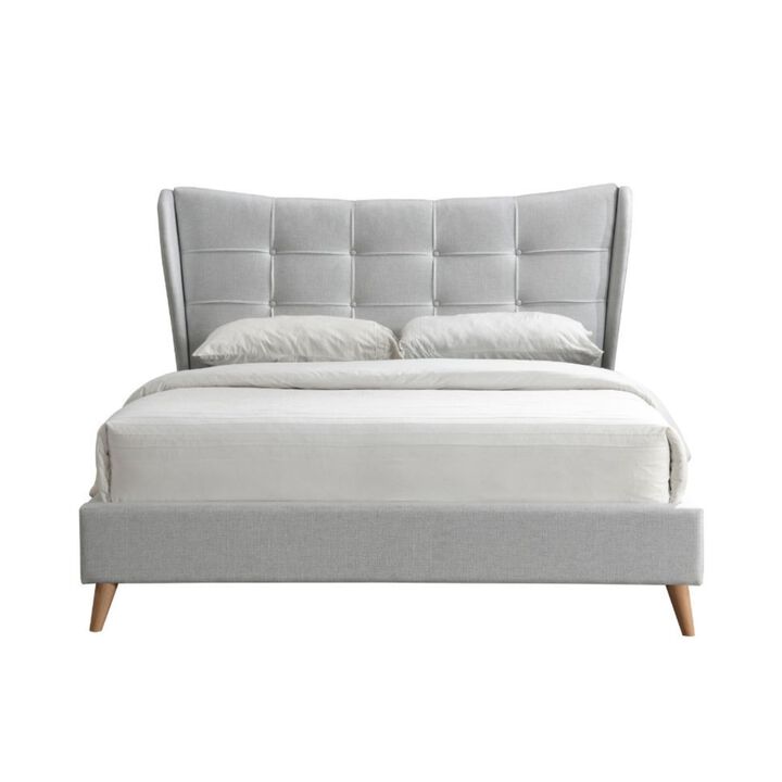 Eastern King Bed, Light Gray Fabric