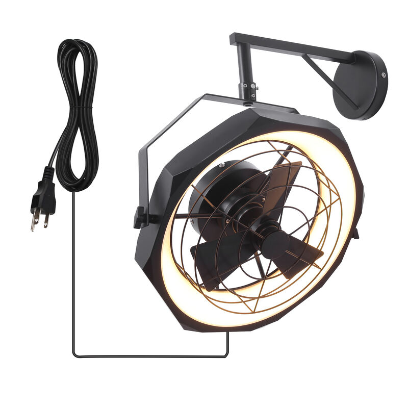 20.5 in. Black Dimmable Wall Mount Fan with LED Light and Remote