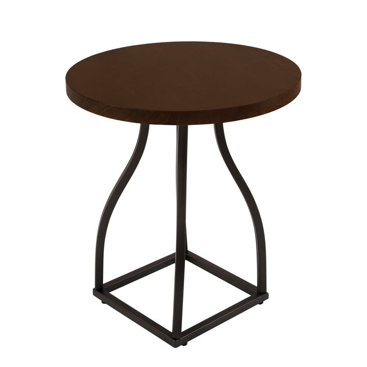 Tior Accent Table, 20 Inch Round Wood Laminate Top, Black Metal Base