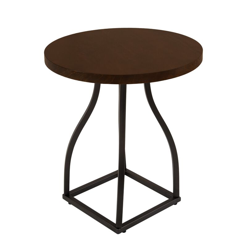 Tior Accent Table, 20 Inch Round Wood Laminate Top, Black Metal Base
