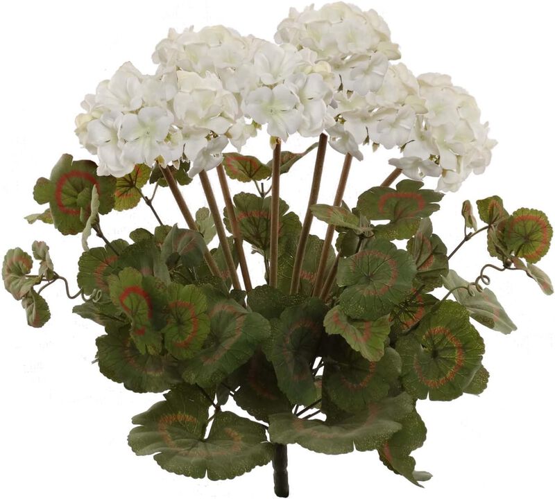 White Geranium Bush: 7 Silk Blooms, 18-Inch - UV Resistant, Indoor/Outdoor Décor