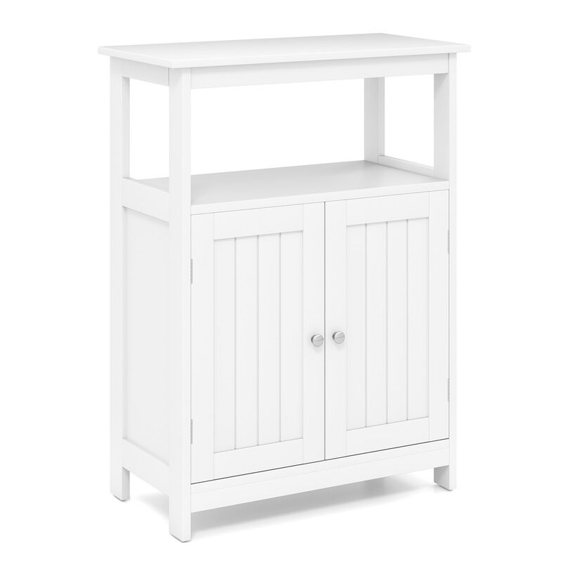 Small Bathroom Floor Cabinet with Open Storage Compartment and Closed Shelves