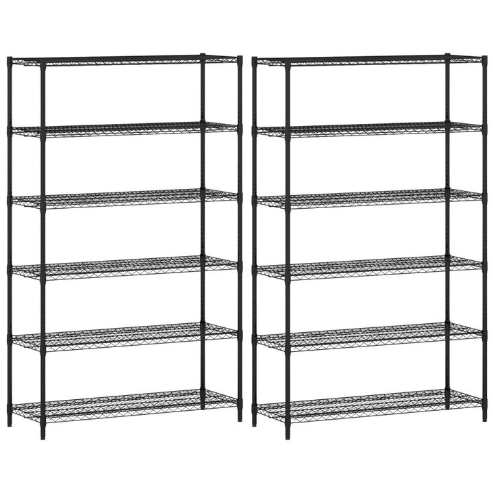 6 Tier Metal Storage Shelf Set of 2 with Adjustable V Shaped Wire Racks-Black