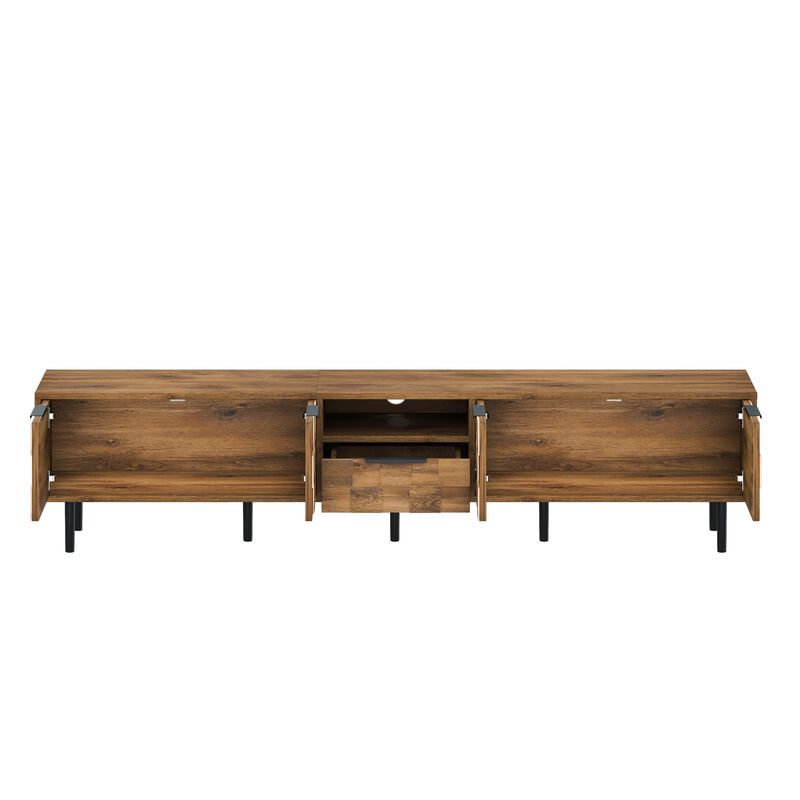 Merax Natural Wood Checkered TV Stand with Soft Close Cabinets & Drawer image number 0