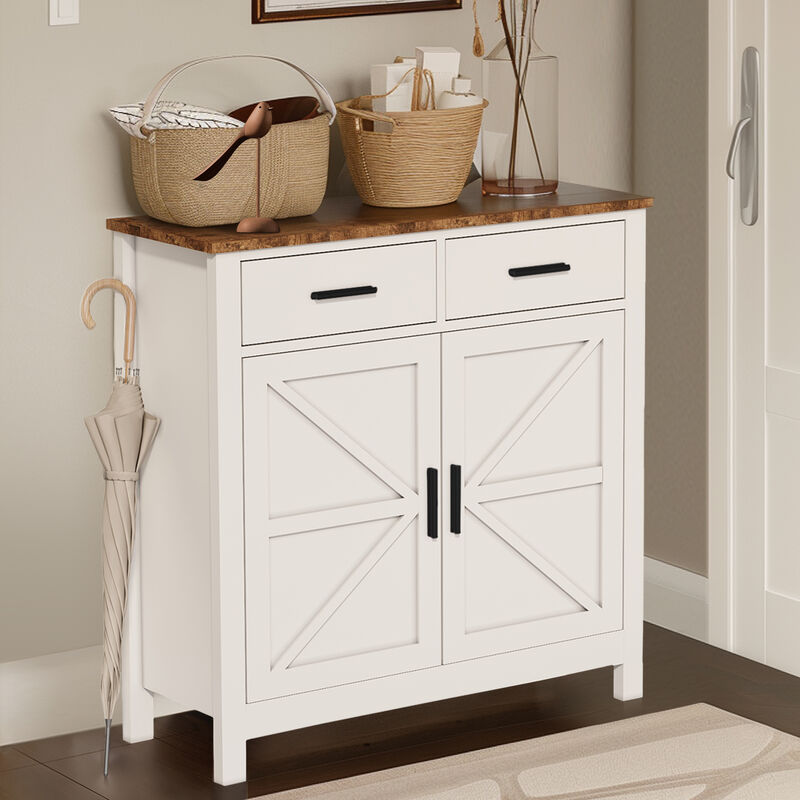 TATEUS Modern Farmhouse Buffet Cabinet - 2 Drawers 2 Doors Storage