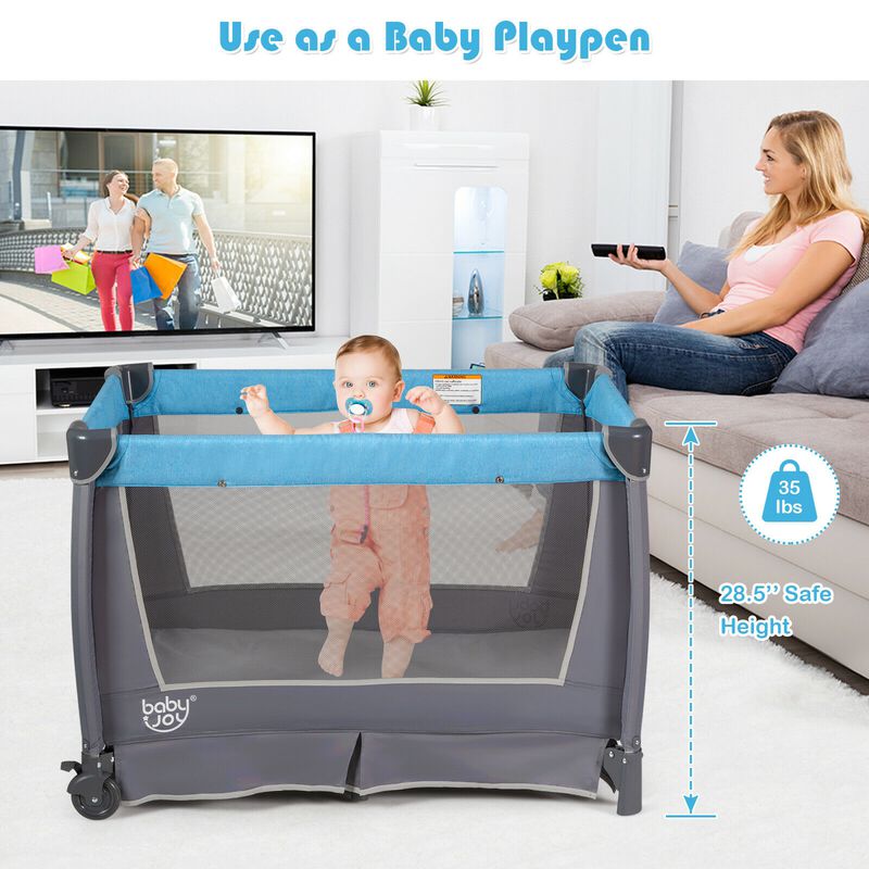 4-in-1 Convertible Portable Baby Play yard with Toys and Music Player