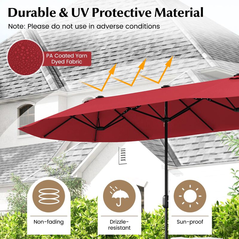 Mondawe 13 Feet Double-Sided Patio Twin Table Umbrella with Crank Handle